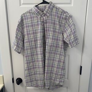 Cutter & Buck Men's Plaid Button Down Shirt - Purple and Green